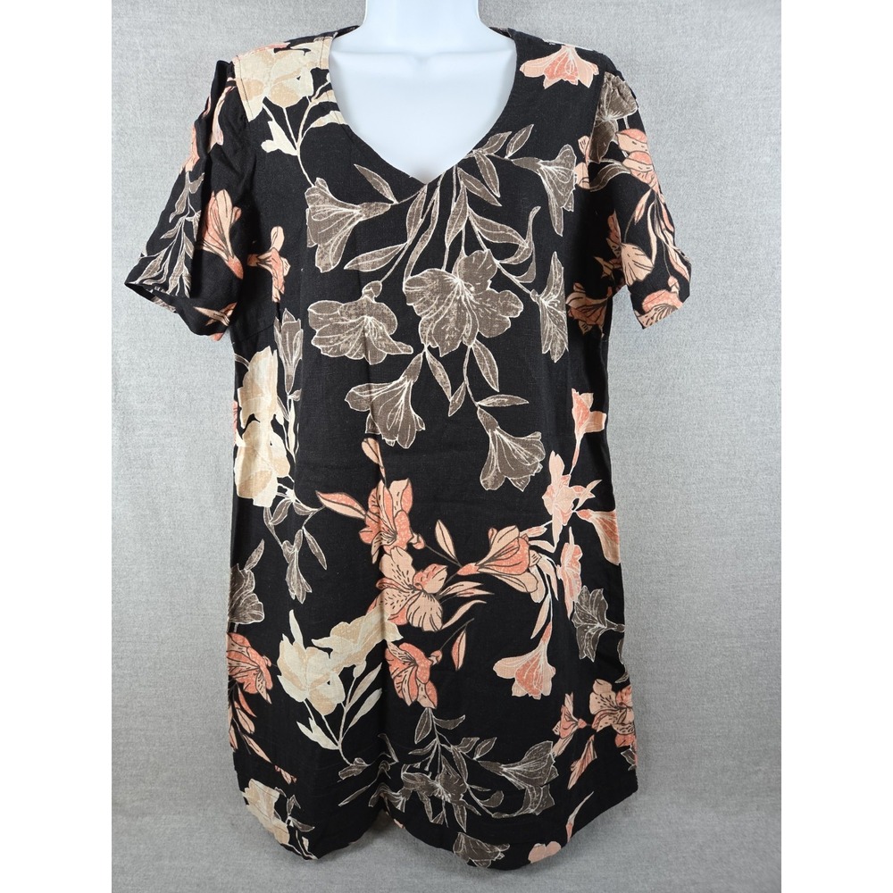 Nicole Miller L Linen Blend Sheath Dress Black PInk Floral Whimsigoth Boho Fairy